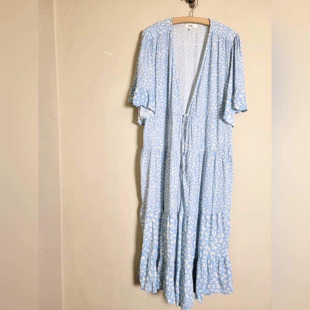 Rahi Social Buyterfly Flutter Sleeve Blue Kimono One Side